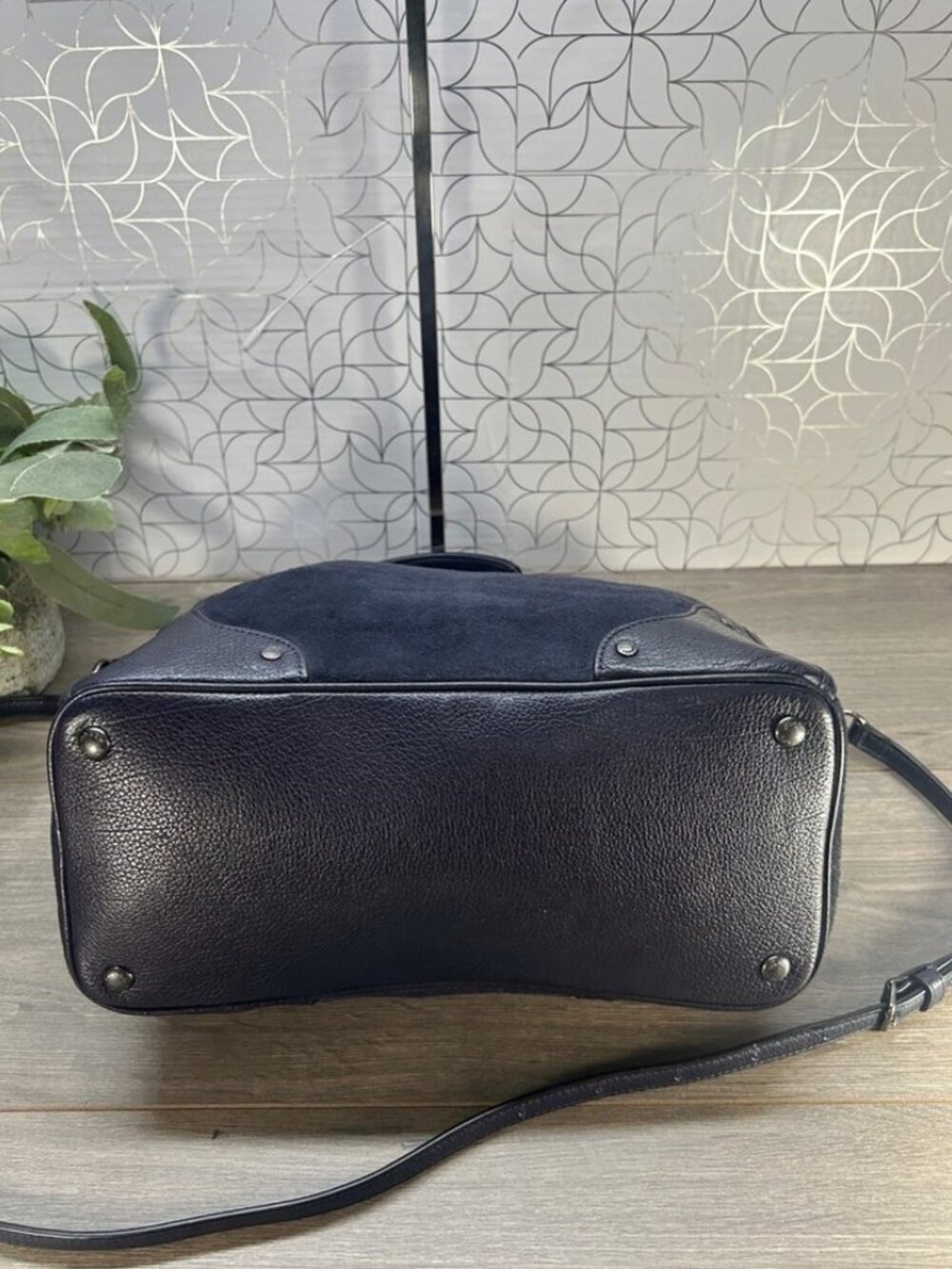 Coach Navy Suede Leather Mickie Tote Bag - Picture 3 of 7